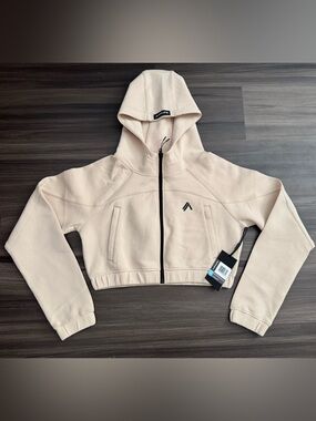 Alphalete ELMTS Cropped Full Zip Sweater Top Cream Women's Small NWT